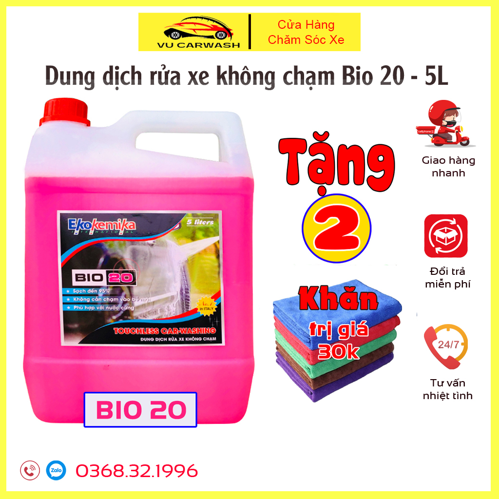 Dung Dịch Rửa Xe Không Chạm - Nước Rửa Xe Ô Tô, Xe Máy Ekokemika - Bio 20 - 5L TẶNG 2 KHĂN LAU KHÔ