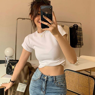 Áo thun trơn nữ cổ tròn cộc tay dáng ôm basic