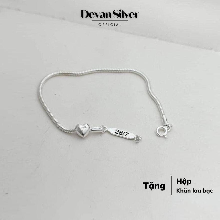 Lắc tay đôi nam nữ DEVAN, lắc tay bạc dây trơn (giá 1 chiếc), vòng tay bạc đôi mặt trái tim.