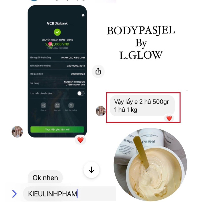 Kem dưỡng trắng da Pasjel 500gram ngày & đêm