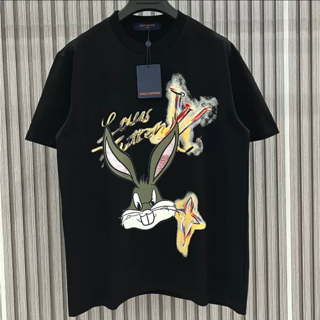 Áo Phông Nam Lv In Logo Loang Viền Chữ Siêu Chất - ÁoThun Nam Lv In Hình Con Thỏ Chất Lượng Cao