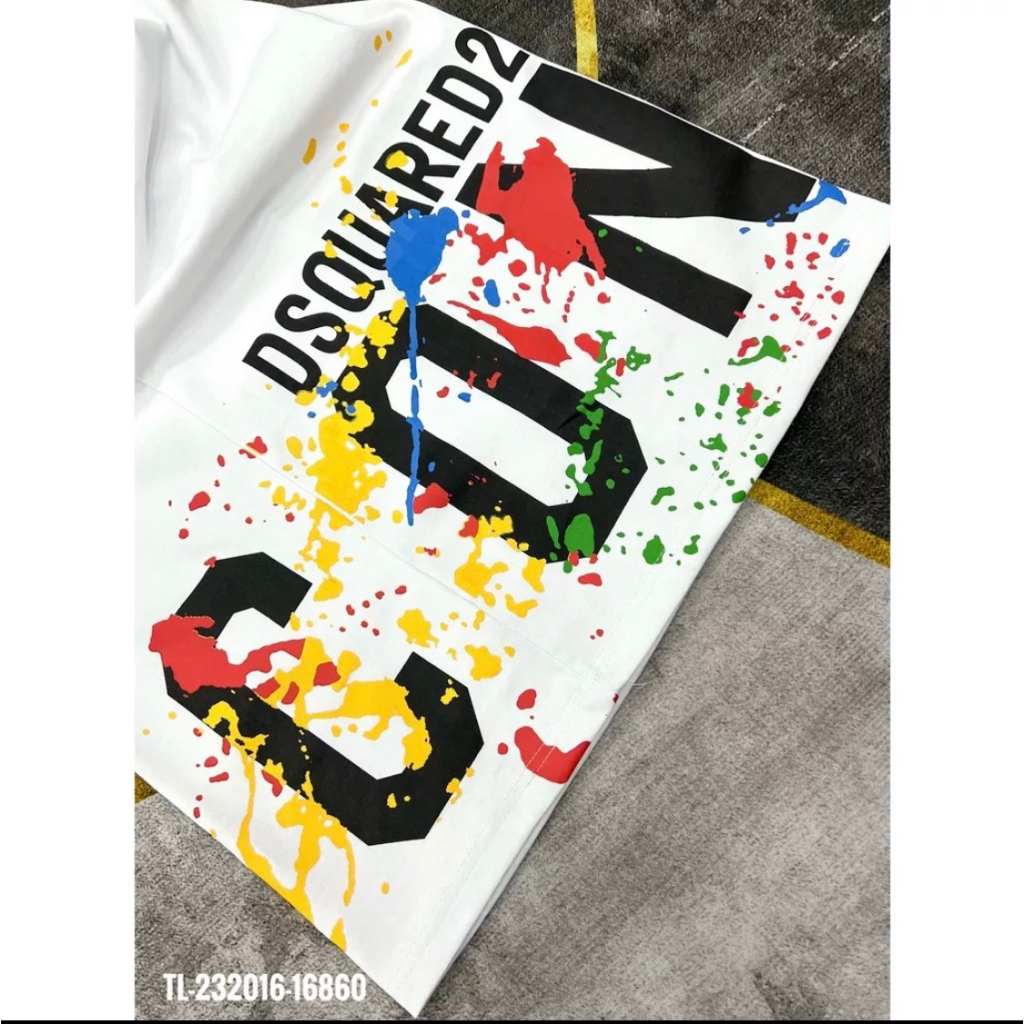Áo Thun Tay Lỡ DSQ Họa Tiết Chữ Icon Vảy Sơn 7 Màu Góc Trái Áo Bản Siêu cấp