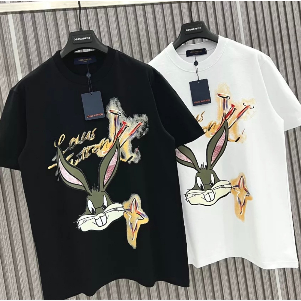 Áo Phông Nam Lv In Logo Loang Viền Chữ Siêu Chất - ÁoThun Nam Lv In Hình Con Thỏ Chất Lượng Cao