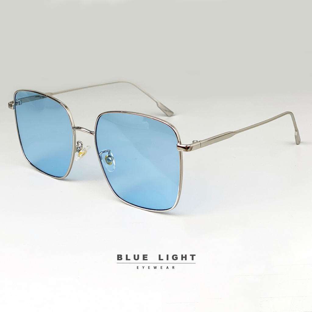 Kính Râm, Kính Mát Nam Nữ Vuông To Gọng Kim Loại, Xanh Dương, Nâu, Đen, Chống Tia UV, Phong Cách Hàn Quốc - BLUE LIGHT