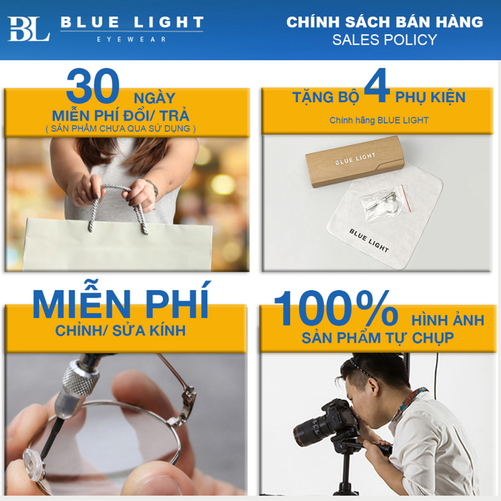 Kính Râm, Kính Mát Nam Nữ Vuông To Gọng Kim Loại, Xanh Dương, Nâu, Đen, Chống Tia UV, Phong Cách Hàn Quốc - BLUE LIGHT