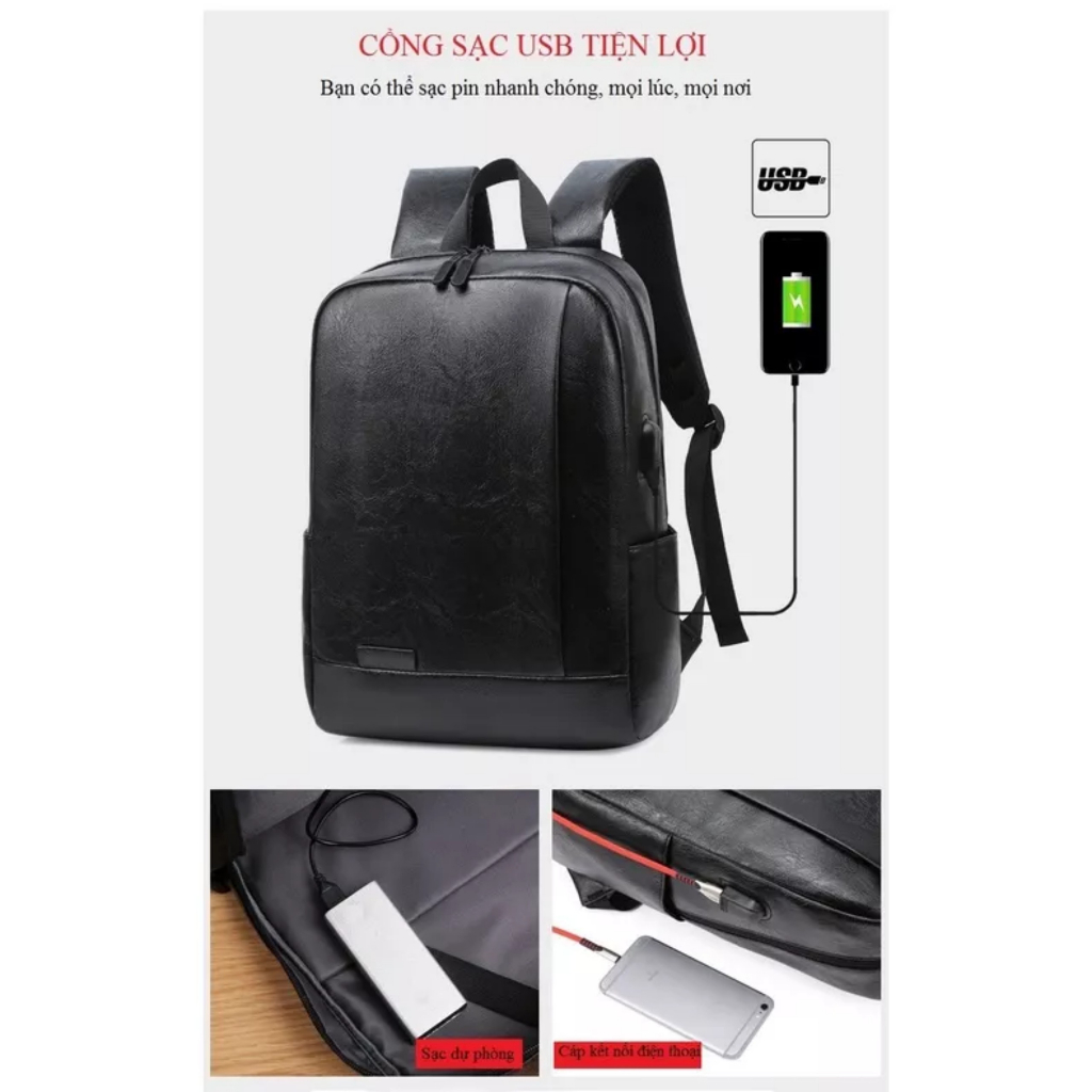 Balo da Đi Học Balô Da Thời Trang Nam Nữ Ba lo Lv Da Pu Cao Cấp Balo da đen Cặp Đi làm Đựng Laptop 15.6 Inh