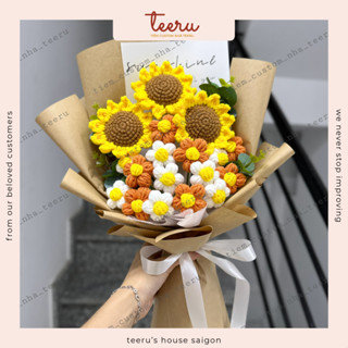   ẢNH THẬT  Bó hoa tốt nghiệp hướng dương mix lưu ly bằng len handmade tặng tốt nghiệp người yêu - Crochet Teeru's House 