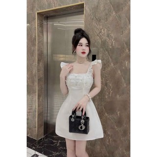 Đầm nữ sang chảnh. Đầm cúp ngực 2 dây cánh tiên chân váy A phối hoa 3D đá sang chảnh.