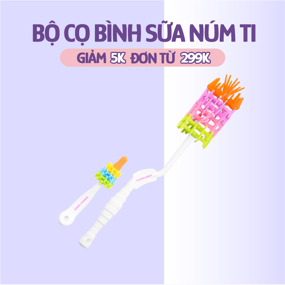 Bộ Cọ Rửa Bình Sữa Núm Ti Mama’s Choice, Combo Vệ Sinh Tay Cầm Xoay 360 Độ, Chất Liệu Silicone Cao Cấp và Mềm Mại