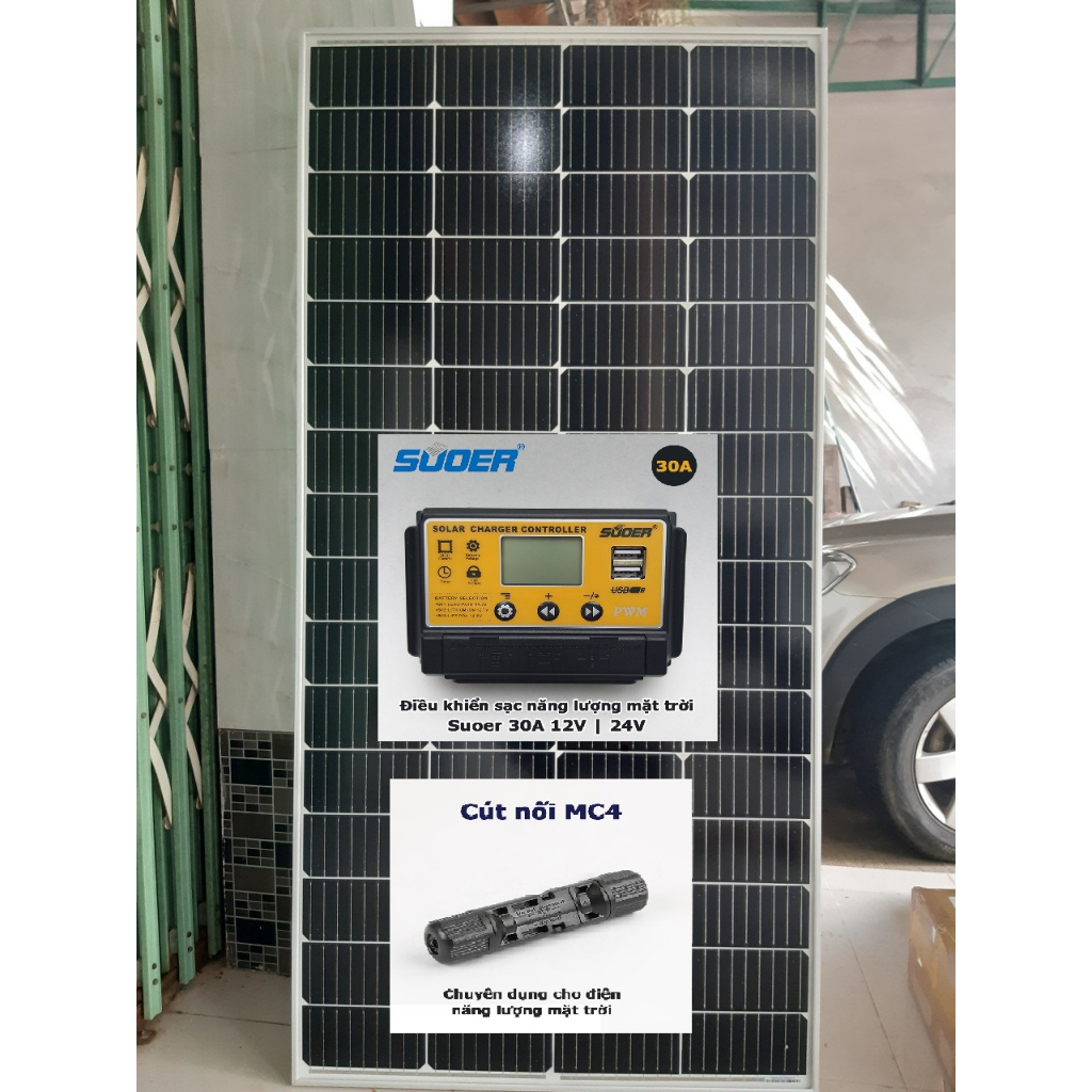 Combo tấm pin năng lượng mặt trời 200w kèm sạc và mc4