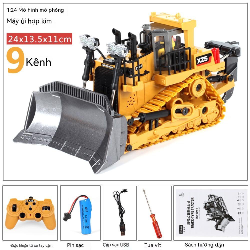 Xe Ủi điều khiển từ xa  9 kênh 2.4G gầu và móc bằng kim loại,đèn led siêu sáng