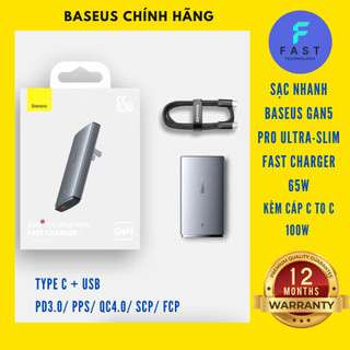 Củ sạc nhanh baseus gan5 pro ultra-slim fast charger 65w type c + usb siêu mỏng kèm cáp sạc 100w