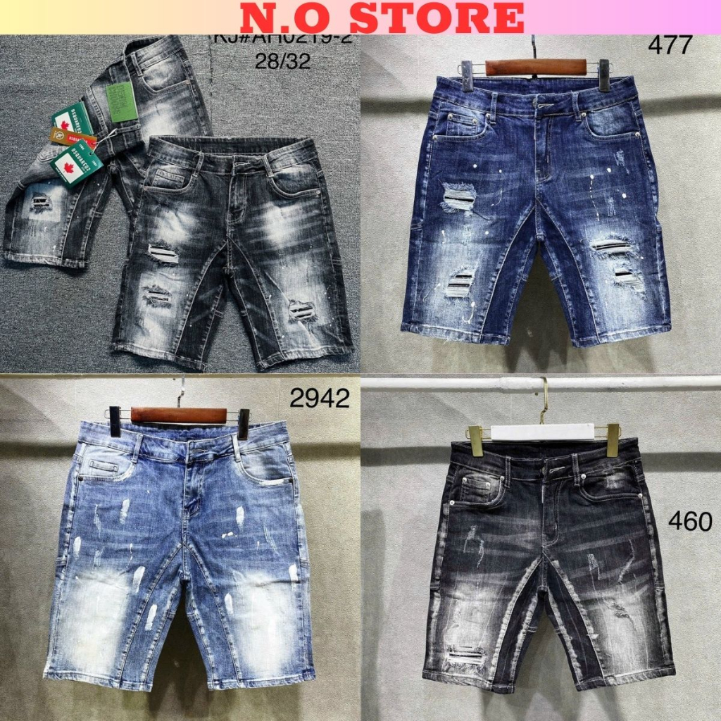 Quần short jean nam Xanh Trơn và xanh rách xước nhẹ vải đẹp co giãn cao cấp shop N.O_STORE