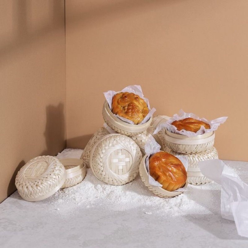 Hộp nhỏ đựng 1 bánh trung thu, giỏ tre nhỏ hình tròn,hộp con vuông mini đựng bánh quà tết