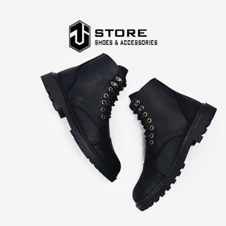 Giày Combat Boots Iron Black CK01 Da Bò Sáp Cao Cấp J1, Boot Nam Phong Cách Chiến Binh Cá Tính, Mạnh Mẽ