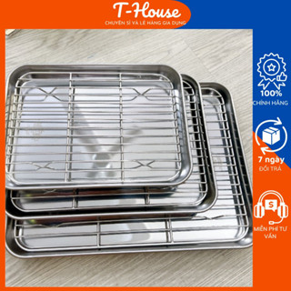  Khay nướng INOX kèm vĩ hấp dùng để nướng bánh Vĩ hấp inox hình chữ nhật dày dặn TIỆN DỤNG khay nướng inox lò vi sóng 