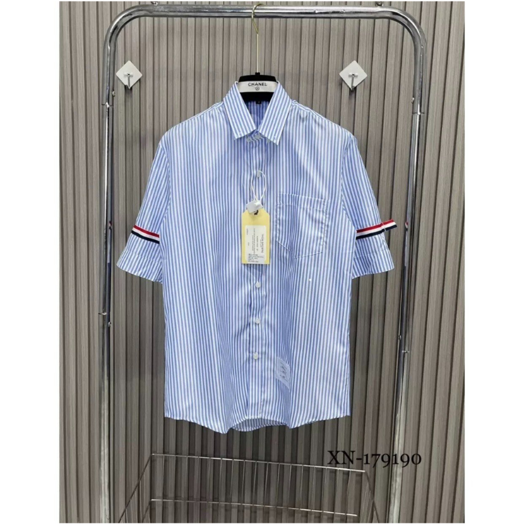 Áo Sơ Mi Thom Kẻ Sọc Ngắn Tay Vải Cotton Lụa Cao Cấp