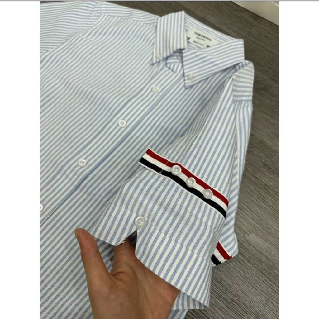 Áo Sơ Mi Thom Kẻ Sọc Ngắn Tay Vải Cotton Lụa Cao Cấp