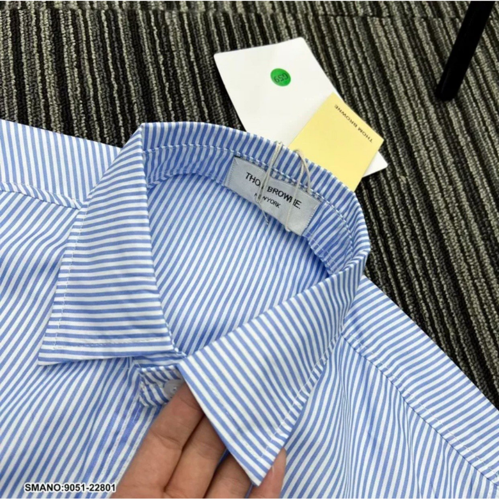 Áo Sơ Mi Thom Kẻ Sọc Ngắn Tay Vải Cotton Lụa Cao Cấp