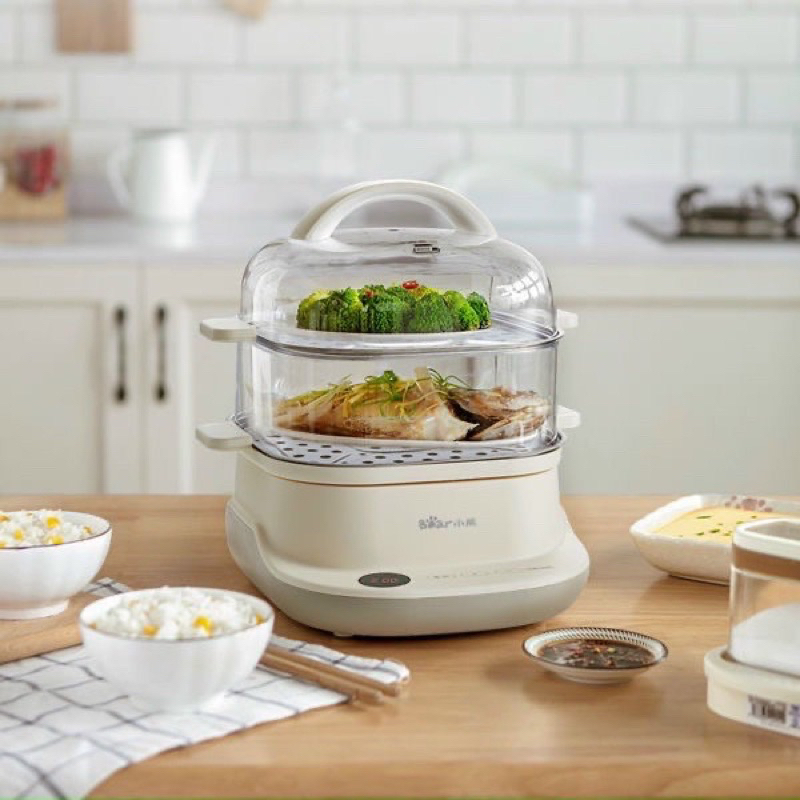 Nồi hấp điện 2 tầng Bear 6L DZG-C60T7 khay hấp Inox, Nồi hấp xôi, hấp bánh bao, hấp đồ ăn dặm cho bé