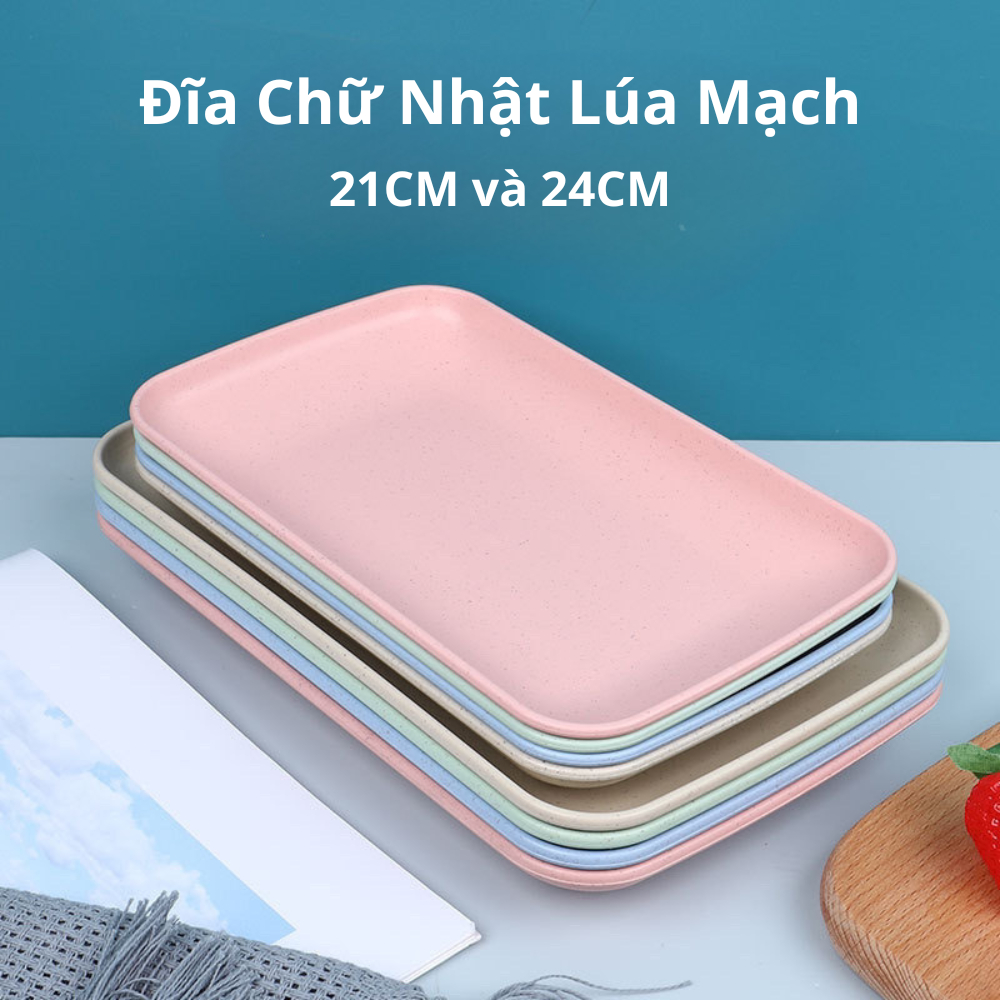 Đĩa Đựng Thức Ăn Hình Chữ Nhật DV Home Bằng Rơm Lúa Mì, Đĩa Ăn Hình Chữ Nhật Bằng Lúa Mạch Nhiều Màu