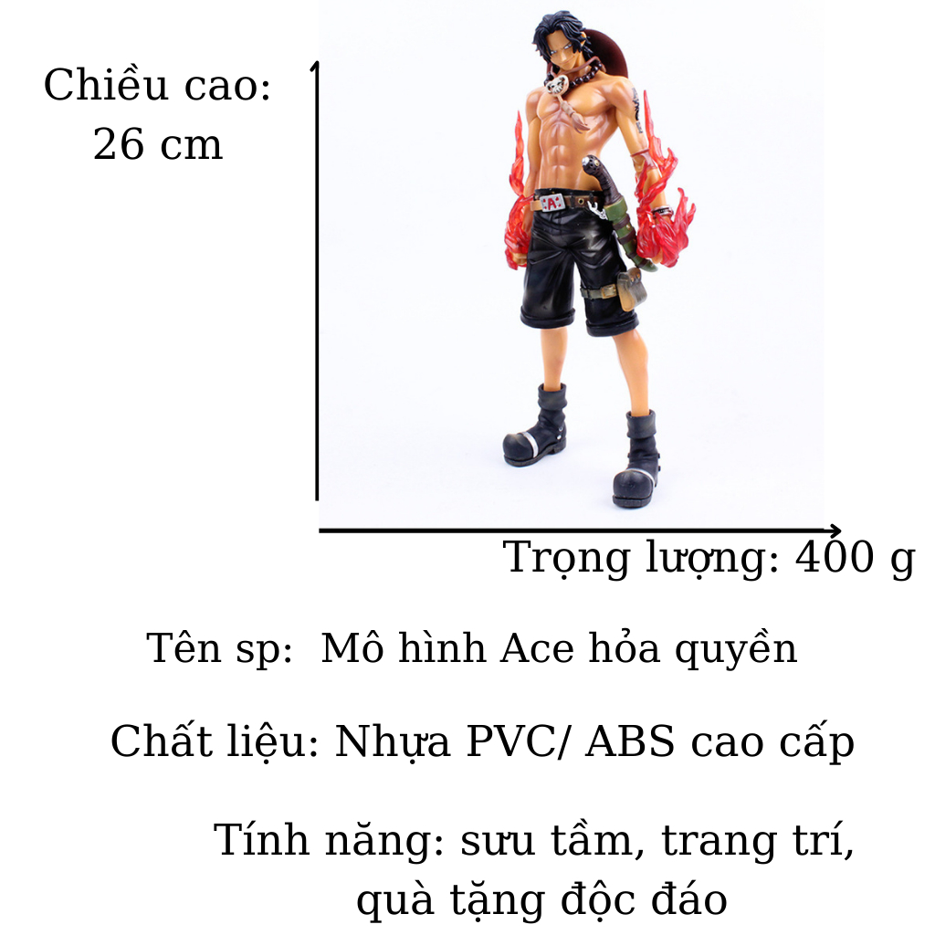 Mô hình One Piece Luffy Store Ace hỏa quyền cao 28 cm, figure nhân vật anime vua hải tặc, mô hình trang trí