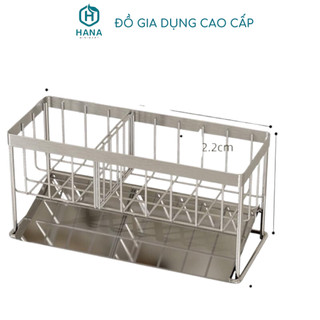 Kệ đựng dụng cụ đồ rửa chén, khay đựng rẻ rửa bát inox 304 kèm khay hứng nước 45 độ