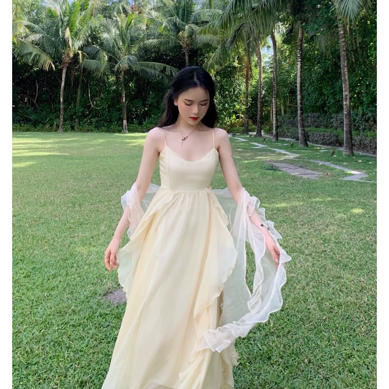 CÓ SẴN🎀Đầm maxi Đi biển ullzang voan tơ hai dây 𝐋𝐀𝐋𝐀𝐃𝐔𝐃𝐔 xoè nhiều tầng/ Váy Công Chúa Cổ Tích Nàng Thơ Chụp Ảnh Du Lịch