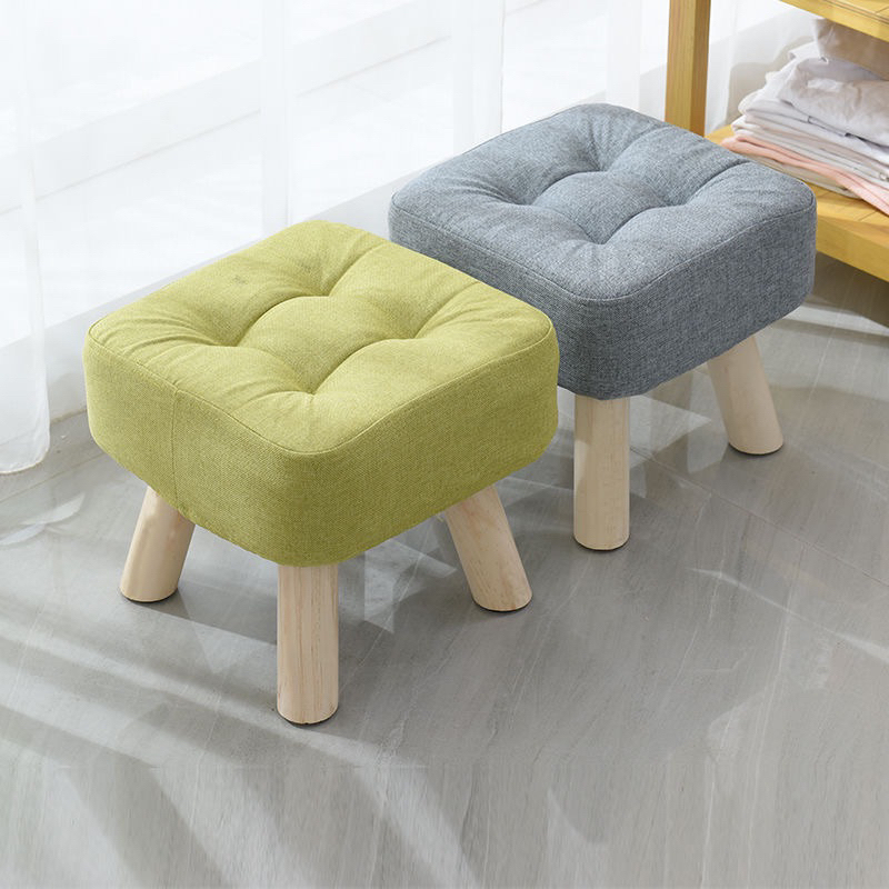 Ghế Đôn Chân Gỗ, Ghế Đôn Thấp Trang Trí Phòng Khách Vải Canvas - Hatuno Order