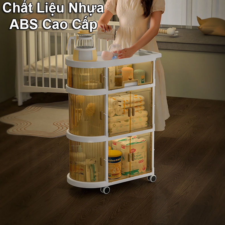 Kệ Để Đồ Sơ Sinh 4 Tầng YEYA Có Ngăn Kéo Trong Suốt,Bánh Xe Đẩy Tiện Lợi,Kệ Để Đồ Đa Năng Gấp Gọn Phong Cách Châu Âu