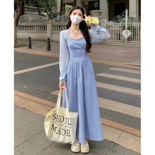 Đầm midi kẻ carro xanh cổ yếm kèm áo khoác siêu xinh