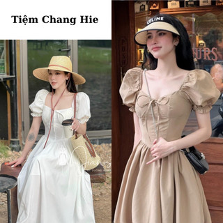 Váy kaki cup ngực tay bồng dáng dài siêu xịn xò