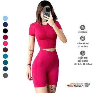 Đồ Tập Gym Nữ Áo Cộc Quần Đùi Cạp Cao - Chất Liệu Dệt Cao Cấp SmoothFitVN 6600 Co Dãn 4 Chiều - Tập Gym, Thể Dục.