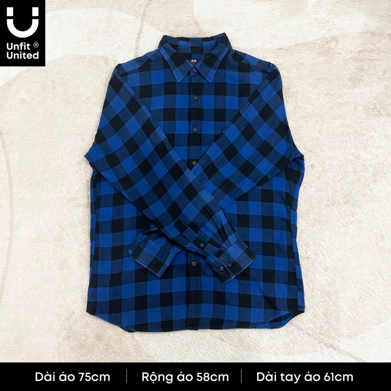 Áo sơ mi Uniqlo caro xanh đen tay dài