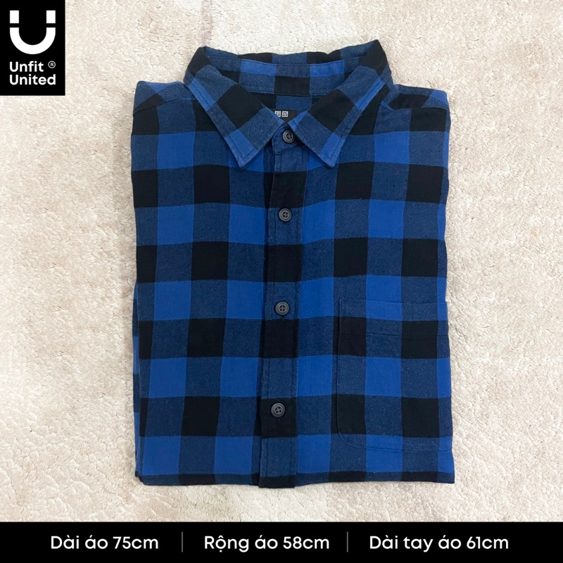 Áo sơ mi Uniqlo caro xanh đen tay dài