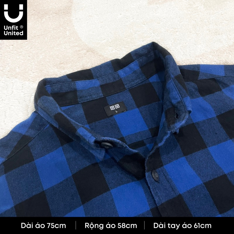 Áo sơ mi Uniqlo caro xanh đen tay dài