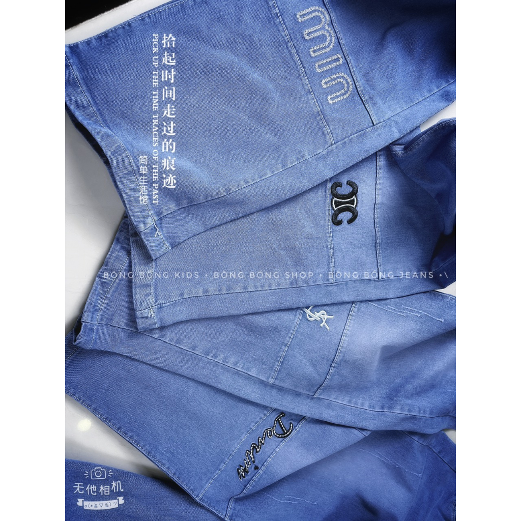 Quần Jeans Xuông thêu Gối đại cồ bé Gái