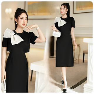 ( HÀNG QUẢNG CHÂU CAO CẤP) VÁY ĐẦM GIẢ ÁO CROPTOP PHỐI NƠ ĐIỆU ĐÀ