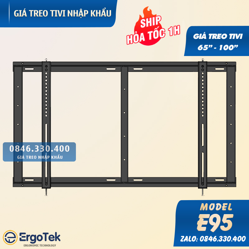 Giá Treo Tivi Phẳng Sát Tường ErgoTek E95 65 - 75 - 85 - 100 Inch - Khung Treo Tivi CNC Cao Cấp