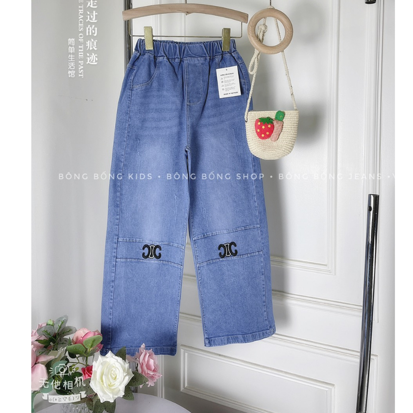Quần Jeans Xuông thêu Gối đại cồ bé Gái