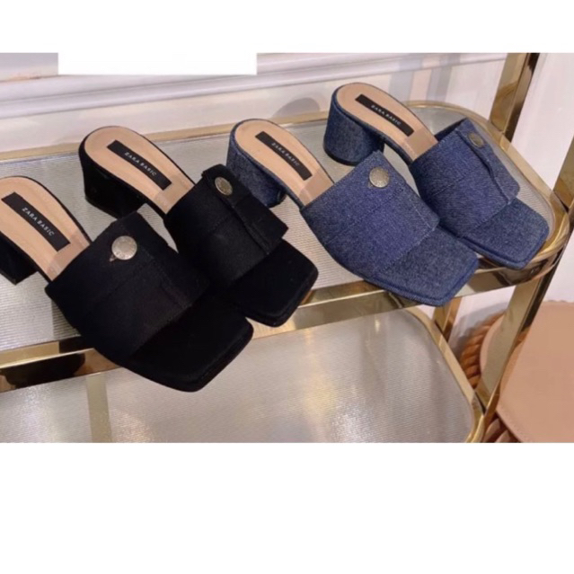 Dép cao gót quai ngang đóng nút chất liệu Jean thời trang nữ cá tính có bigszie từ 35 đến 56