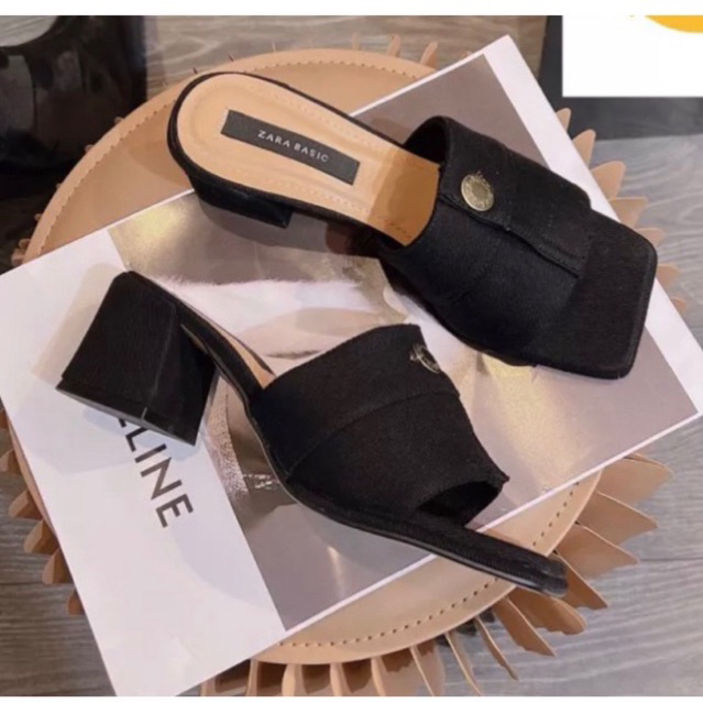 Dép cao gót quai ngang đóng nút chất liệu Jean thời trang nữ cá tính có bigszie từ 35 đến 56