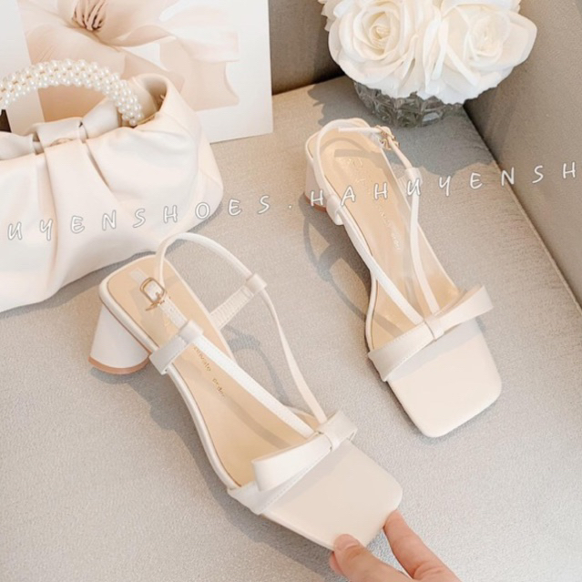 Dép cao gót 5 cm quai ngang phối nơ xăng đan thời trang nữ có bigsize từ 35 đến 45