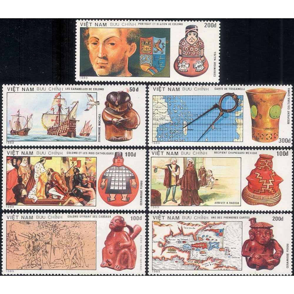 Tem sưu tập Việt Nam MS 593 Kỷ niệm 500 năm Colombo tìm ra châu Mỹ 1990 ( 7 tem )