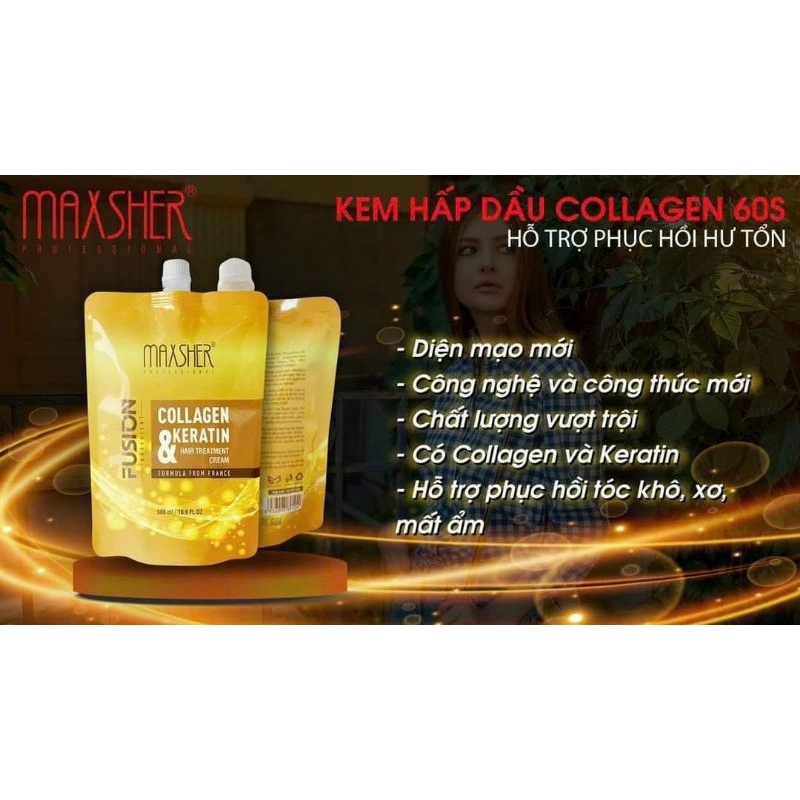 Kem Ủ Lạnh Phủ Lụa Tóc Maxsher Collagen Hair Treatmant Cream 60S 500ml