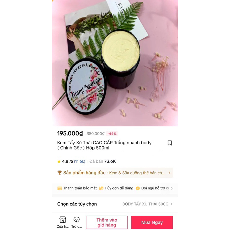 KEM BODY TẨY XÙ THÁI CAO CẤP 500G TRẮNG NHANH BODY