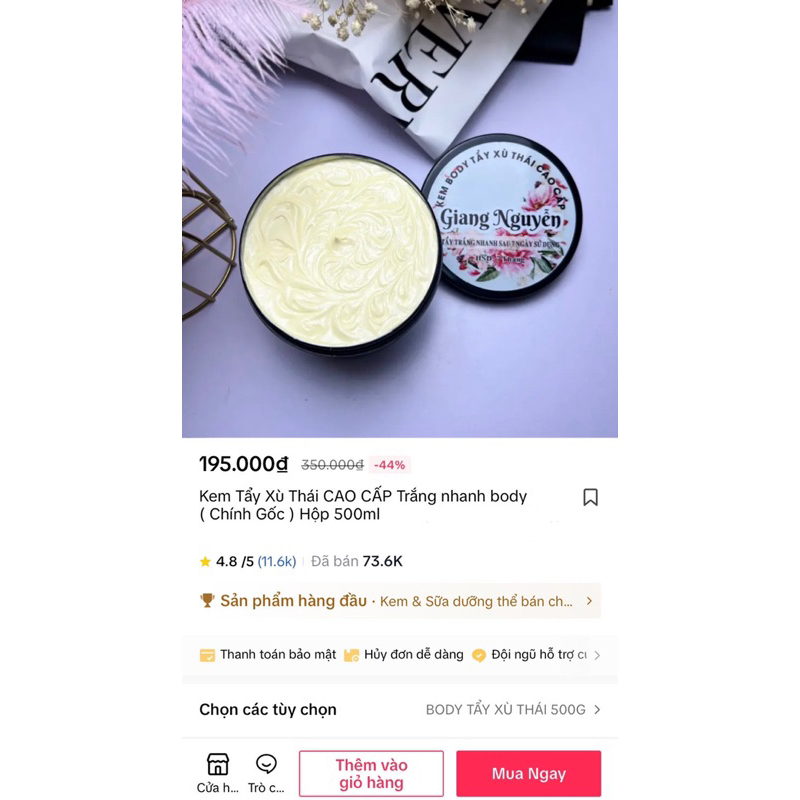 KEM BODY TẨY XÙ THÁI CAO CẤP 500G TRẮNG NHANH BODY