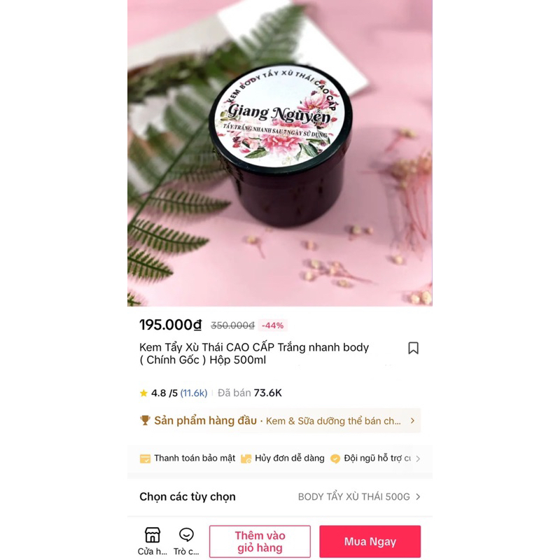 KEM BODY TẨY XÙ THÁI CAO CẤP 500G TRẮNG NHANH BODY