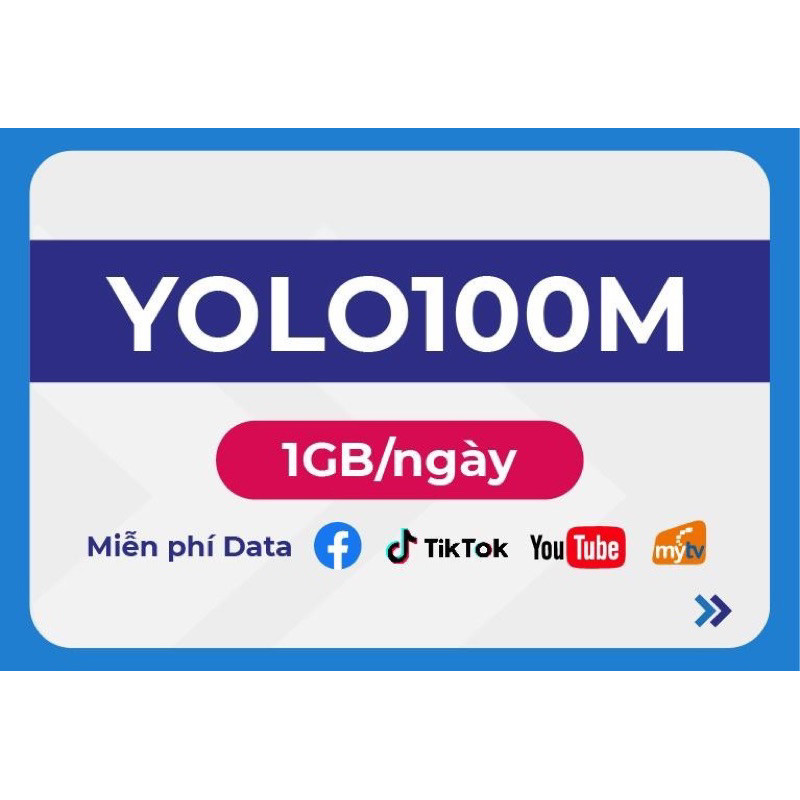 Sim Vina 4G YOLO100M 1G/ngày, MF tiktoc, ytu , fbok. Miễn phí 1 tháng