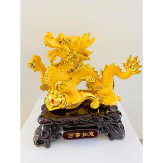 Tượng rồng vàng nhả ngọc, tượng rồng phong thuỷ trang trí bàn thờ mang lại may mắn, vật phẩm phong thuỷ thờ cúng